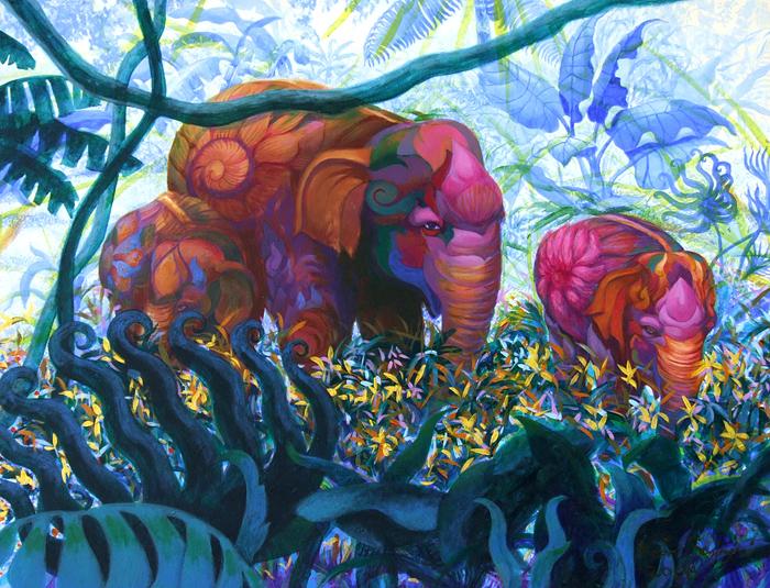  Kris Surajaroenjai - Три розовых слона. Картина