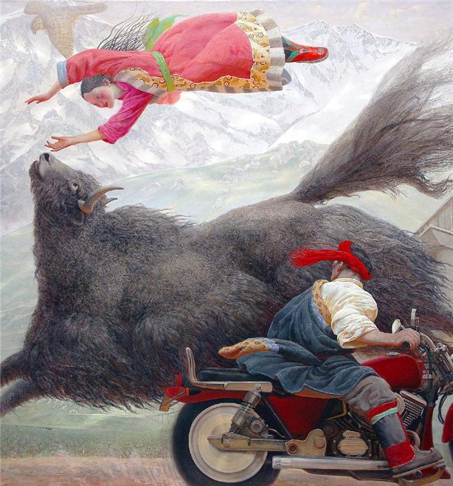 Тибетская девушка и як летают