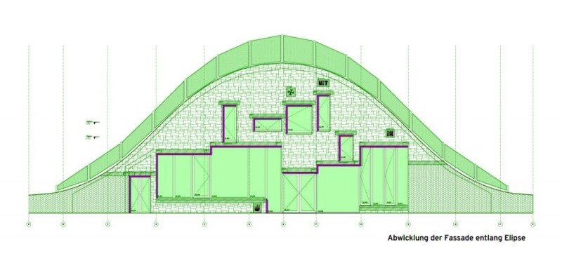 План подземного дома в склоне холма в Швейцарии