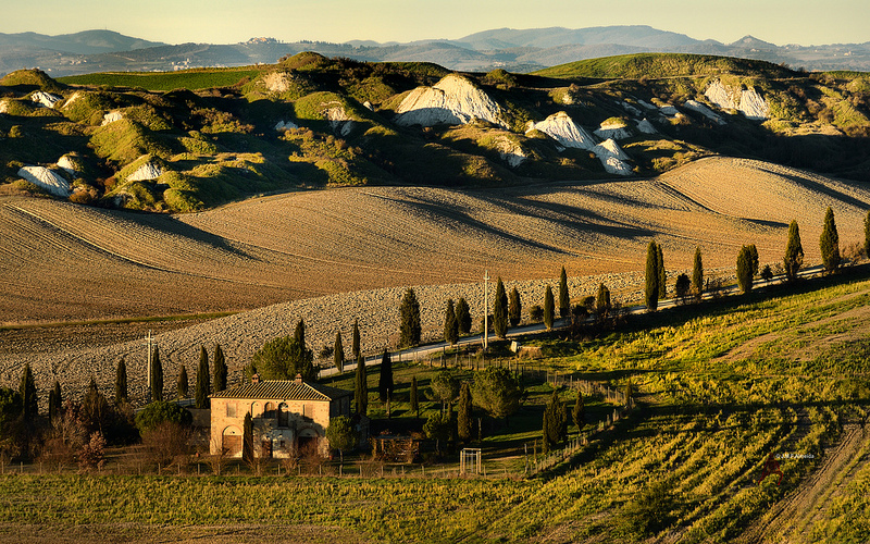 Живописные поля Тосканы. Италия. Фото