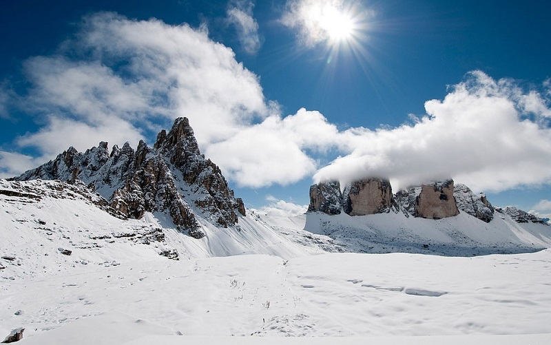Доломитовые Альпы зимой. Фото