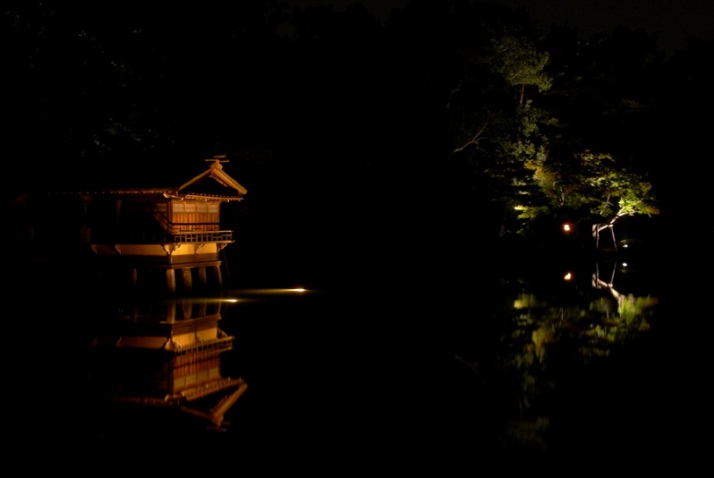 Японский парк Кераку-эн. Ночной вид. Фото