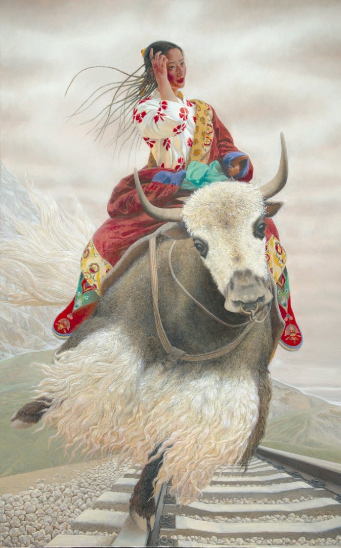 Тибетская девушка летает на яке