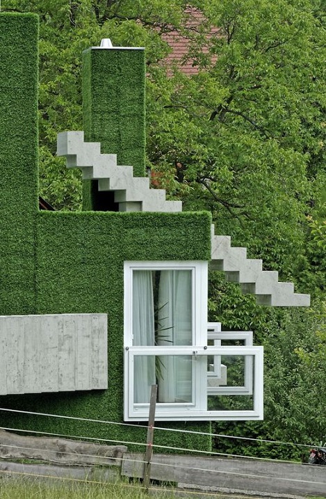 Зеленый дом в Австрии в стиле кубизма, покрытый травой