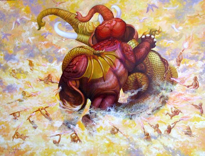 Kris Surajaroenjai - Бой слонов. Картина