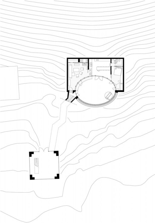 План подземного дома в склоне холма в Швейцарии