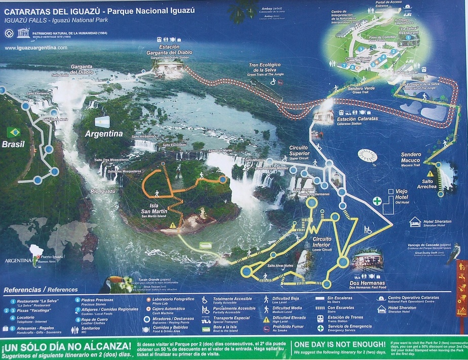 Карта. Водопады Игуасу в Бразилии и Аргентине. Фото