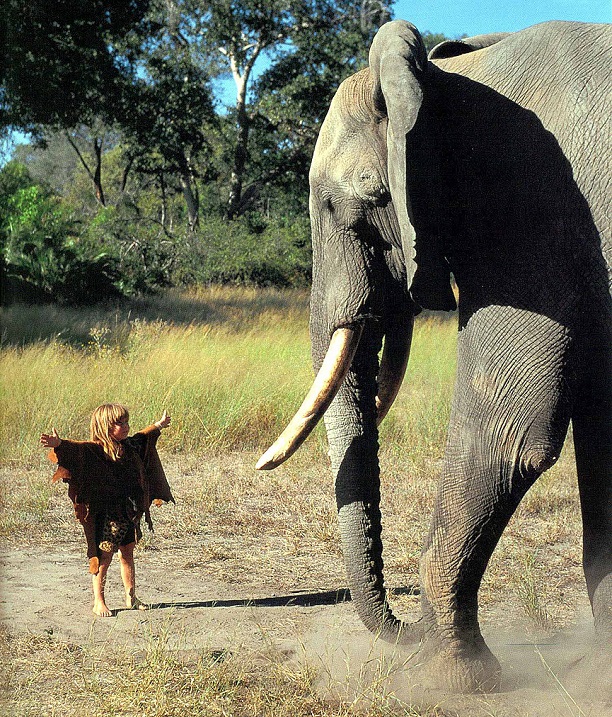 Типпи Дегре  и слон. Девочка-Маугли в Африке. Фото