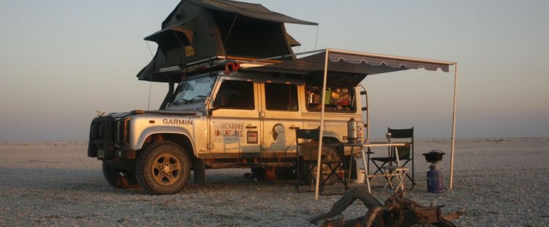Land Rover Defender 110 with Overland Kit on Makgadikgadi Salt Pans