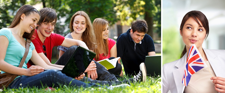 Group of college students studying at campus